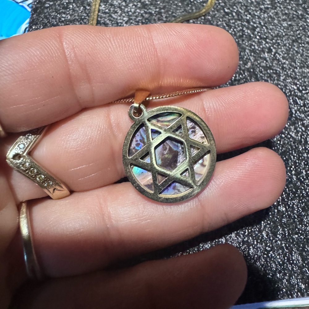 Star of David Elegant Gold plated Necklace with Iridescent Pendant - Picture 3 of 3